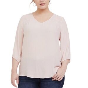 Torrid Blush Pink Shirred Smocked Crepe Flowy Top Blouse Shirt